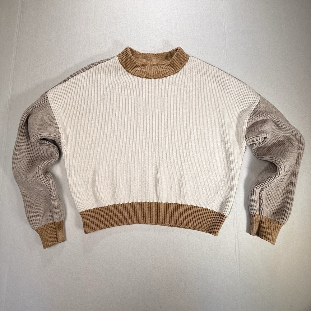 Abercrombie & Fitch XS Ribbed Knit Sweater Cream Taupe‎ Camel Colorblock